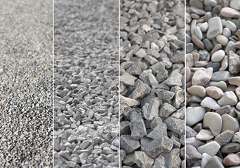 Collage of vertical rows of various sized aggregate